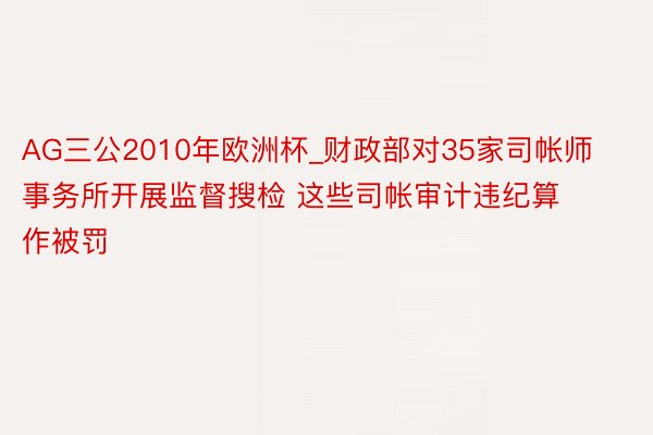 AG三公2010年欧洲杯_财政部对35家司帐师事务所开展监督搜检 这些司帐审计违纪算作被罚