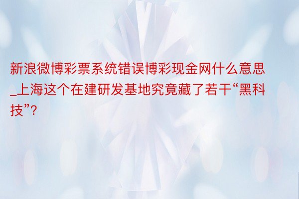 新浪微博彩票系统错误博彩现金网什么意思_上海这个在建研发基地究竟藏了若干“黑科技”？